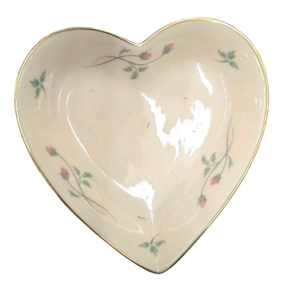 Lenox Rose Manor Heart Trinket Dish Ivory China Pink Rose Gold Trim Cottagecore